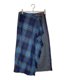 O'NEIL OF DUBLIN×L'EQUIPE（オニール オブ ダブリン×レキップ）の古着「ウールチェックラップスカート」｜ネイビー×グレー