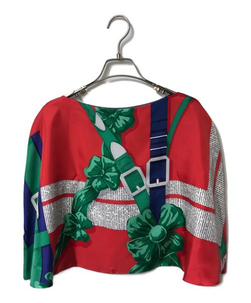 HERMES（エルメス）HERMES (エルメス) シルクポンチョ レッド×グリーン サイズ:記載なしの古着・服飾アイテム