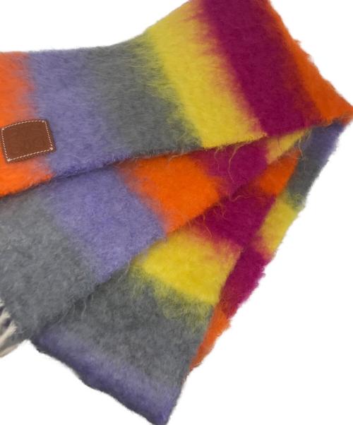 LOEWE（ロエベ）LOEWE (ロエベ) ロゴパッチモヘアストライプフリンジマフラー マルチカラーの古着・服飾アイテム