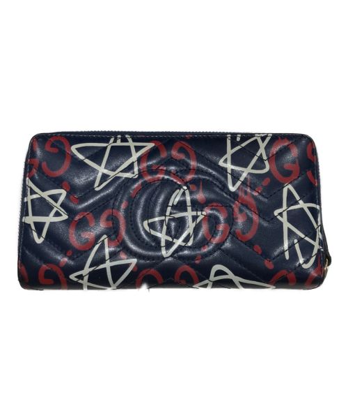 GUCCI（グッチ）GUCCI (グッチ) GGマーモント ゴーストプリント ラウンドファスナー ブルーの古着・服飾アイテム