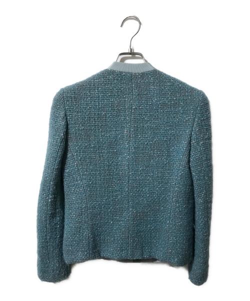 EMPORIO ARMANI（エンポリオ アルマーニ）EMPORIO ARMANI (エンポリオアルマーニ) ウールブレンドノーカラージャケット ブルー×グリーン サイズ:Sの古着・服飾アイテム