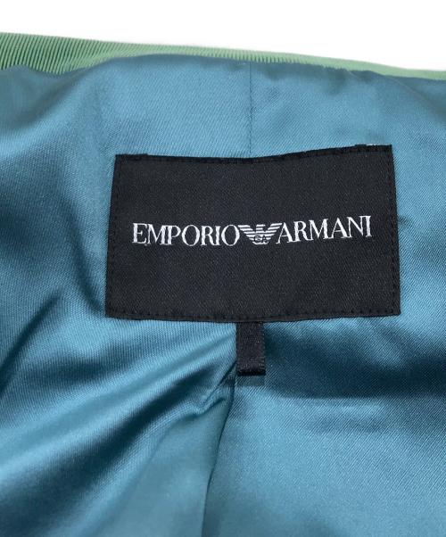 EMPORIO ARMANI（エンポリオ アルマーニ）EMPORIO ARMANI (エンポリオアルマーニ) ウールブレンドノーカラージャケット ブルー×グリーン サイズ:Sの古着・服飾アイテム