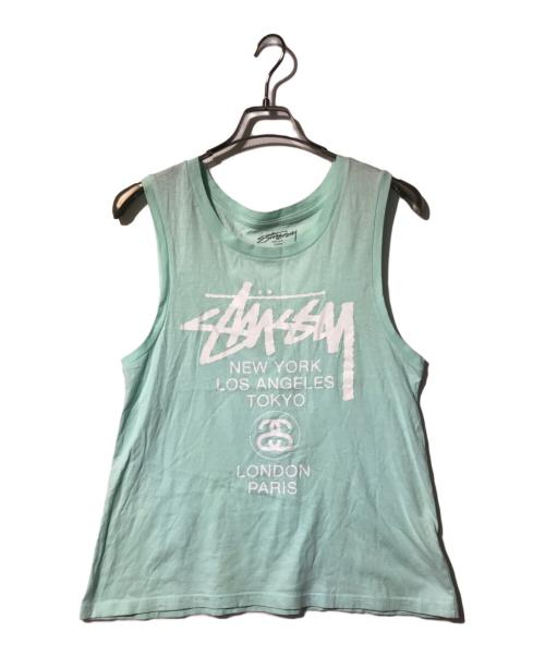 stussy（ステューシー）stussy (ステューシー) ワールドツアーロゴ タンクトップ グリーン サイズ:Sの古着・服飾アイテム