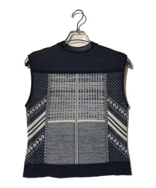 Mame Kurogouchi（マメクロゴウチ）mame kurogouchi (マメクロゴウチ) 金木犀柄ニットベスト/MM21FW-KN045/ Osmanthus Motif Jacquard Knitted Vest ネイビー サイズ:1の古着・服飾アイテム