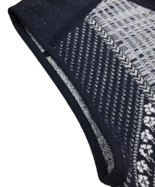 Mame Kurogouchi（マメクロゴウチ）mame kurogouchi (マメクロゴウチ) 金木犀柄ニットベスト/MM21FW-KN045/ Osmanthus Motif Jacquard Knitted Vest ネイビー サイズ:1の古着・服飾アイテム