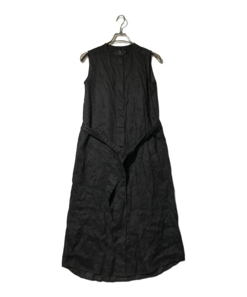 M・Fil（エムフィル）M・Fil (エムフィル) EFFE BEAMS (エッフェ ビームス) リネン ウエストリボン ドレス ブラック サイズ:36の古着・服飾アイテム