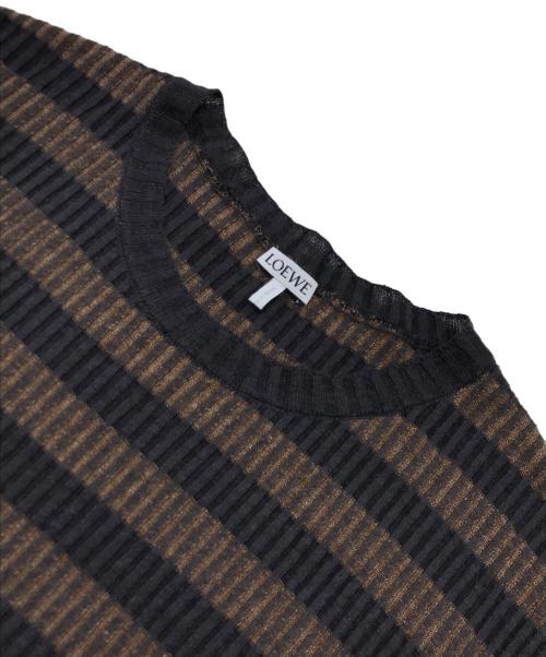 LOEWE（ロエベ）LOEWE (ロエベ) サイドスリット リネン ボーダー ニット ブラウン サイズ:Sの古着・服飾アイテム