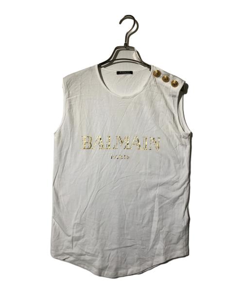 BALMAIN（バルマン）BALMAIN (バルマン) ロゴノースリーブカットソー ホワイト サイズ:34の古着・服飾アイテム