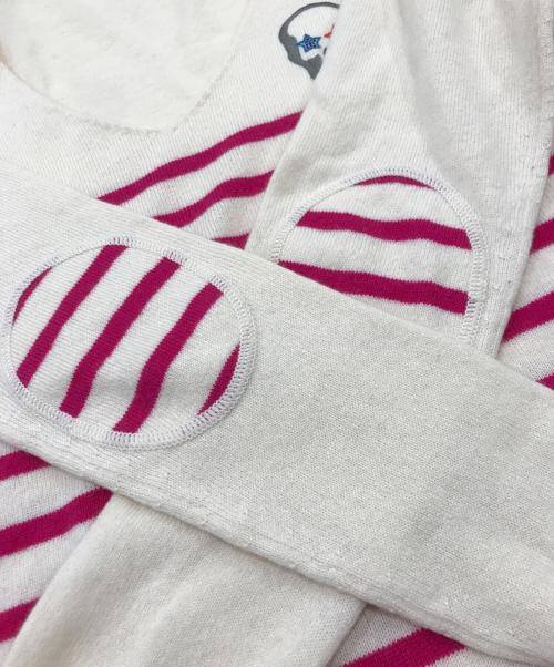 lucien pellat-finet（ルシアン・ペラフィネ）lucien pellat-finet (ルシアン・ペラフィネ) 深Ｖネックスカル付ボーダーニット ベージュ×ピンク サイズ:Sの古着・服飾アイテム