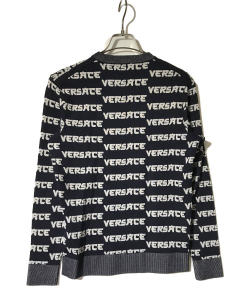 VERSACE（ヴェルサーチェ）VERSACE (ヴェルサーチ) ボーダーロゴニット ネイビー サイズ:44の古着・服飾アイテム