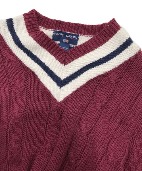 POLO SPORT（ポロスポーツ）POLO SPORT (ポロスポーツ) ケーブルVネックニット レッド サイズ:表記なしの古着・服飾アイテム