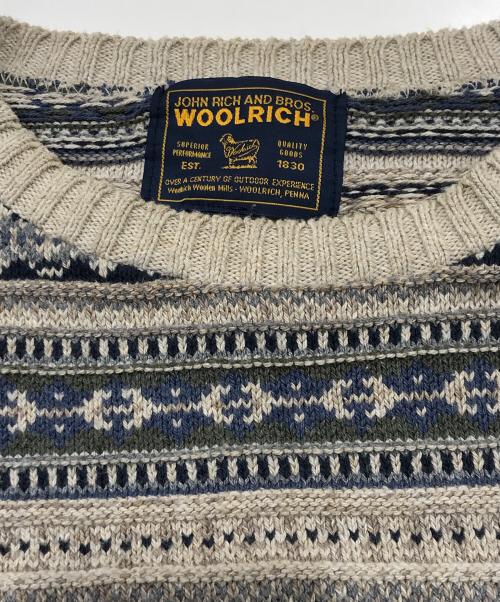 WOOLRICH（ウールリッチ）WOOLRICH (ウールリッチ) クルーネックニット ネイビー×ベージュ サイズ:2XLの古着・服飾アイテム