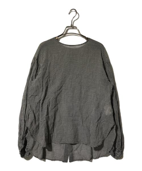 BEARDSLEY（ビアズリー）BEARDSLEY (ビアズリー) 麻混ギンガムブラウス ブラック サイズ:Fの古着・服飾アイテム