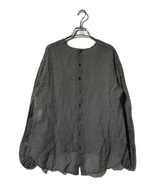BEARDSLEY（ビアズリー）BEARDSLEY (ビアズリー) 麻混ギンガムブラウス ブラック サイズ:Fの古着・服飾アイテム