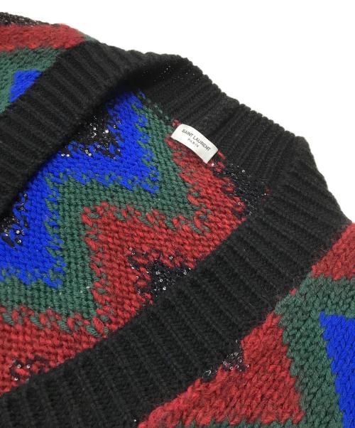 Saint Laurent Paris（サンローランパリ）Saint Laurent Paris (サンローランパリ) ウールモヘアインターシャ カーディガン ブラック サイズ:XLの古着・服飾アイテム