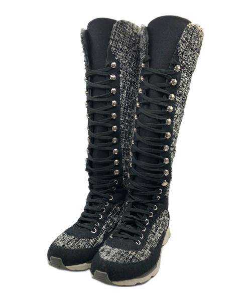 CHANEL（シャネル）CHANEL (シャネル) ラウンドトゥ ココマーク ロングブーツ ブラック サイズ:36の古着・服飾アイテム