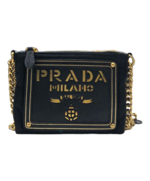 PRADA（プラダ）PRADA (プラダ) ナイロンチェーンミニショルダーバッグ ゴールド×ブラックの古着・服飾アイテム