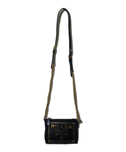 PRADA（プラダ）PRADA (プラダ) ナイロンチェーンミニショルダーバッグ ゴールド×ブラックの古着・服飾アイテム