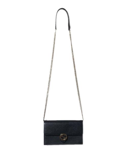 GUCCI（グッチ）GUCCI (グッチ) インターロッキングチェーンショルダーバッグ ブラックの古着・服飾アイテム