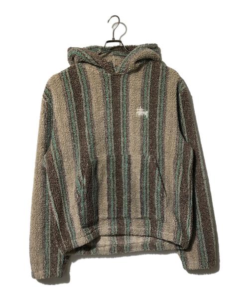 stussy（ステューシー）stussy (ステューシー) Stripe Sherpa Hoodie グリーン×ベージュ サイズ:XLの古着・服飾アイテム