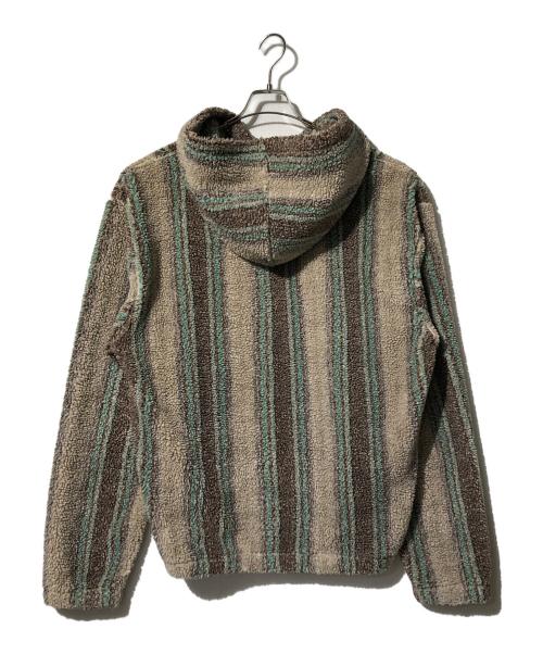 stussy（ステューシー）stussy (ステューシー) Stripe Sherpa Hoodie グリーン×ベージュ サイズ:XLの古着・服飾アイテム