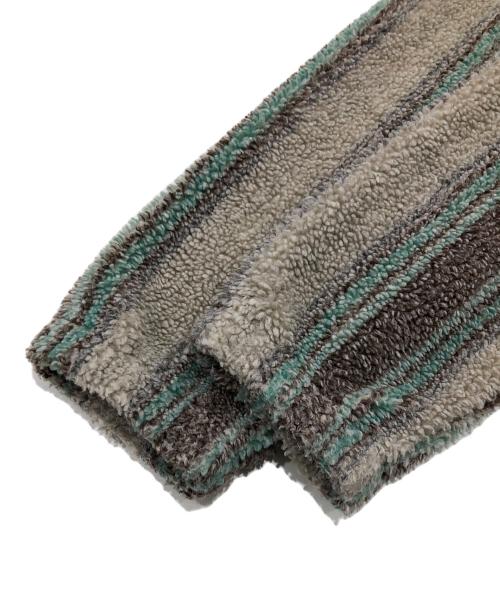 stussy（ステューシー）stussy (ステューシー) Stripe Sherpa Hoodie グリーン×ベージュ サイズ:XLの古着・服飾アイテム