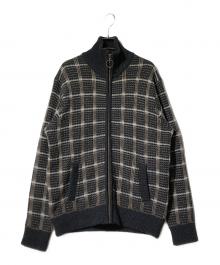 Paul Stuart（ポールスチュアート）の古着「バルキーウールミックスチェックフルジップニットブルゾン」｜ブラウン×ブラック