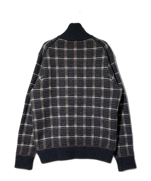 Paul Stuart（ポールスチュアート）Paul Stuart (ポールスチュアート) バルキーウールミックスチェックフルジップニットブルゾン ブラウン×ブラック サイズ:48の古着・服飾アイテム