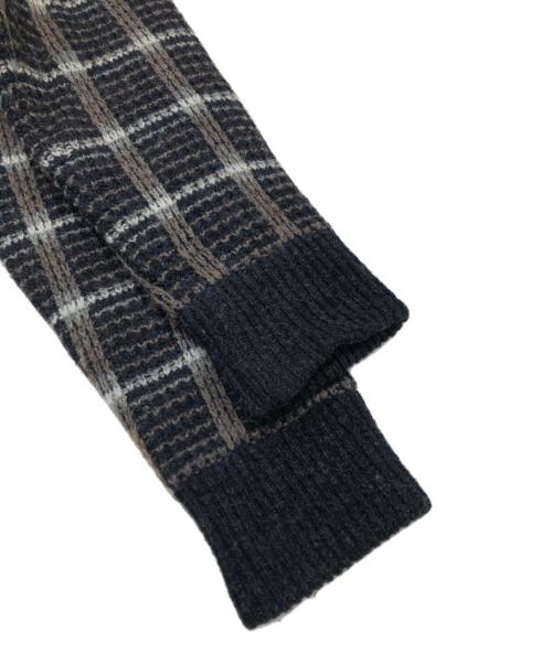 Paul Stuart（ポールスチュアート）Paul Stuart (ポールスチュアート) バルキーウールミックスチェックフルジップニットブルゾン ブラウン×ブラック サイズ:48の古着・服飾アイテム