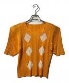 PLEATS PLEASEプリーツプリーズ）の古着「ダイヤカットプリーツカットソー」｜オレンジ
