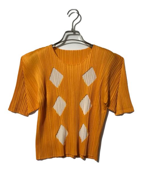 PLEATS PLEASE（プリーツプリーズ）PLEATS PLEASE (プリーツプリーズ) ダイヤカットプリーツカットソー オレンジ サイズ:3の古着・服飾アイテム
