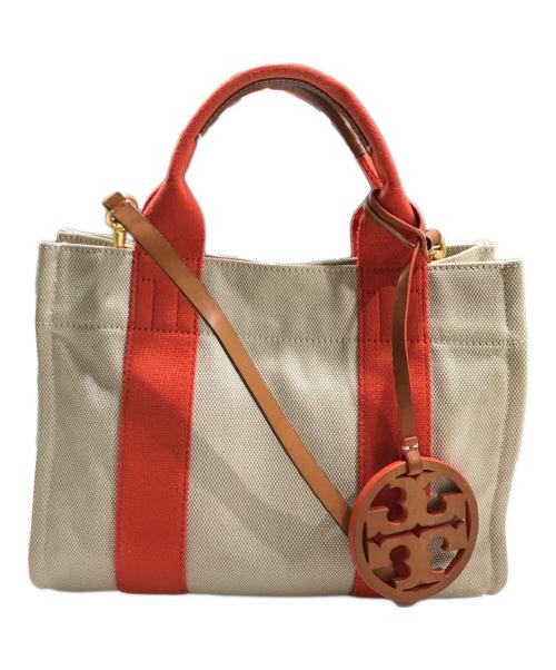 TORY BURCH（トリーバーチ）TORY BURCH (トリーバーチ) MILLER CANVAS TOTE オレンジ×ベージュの古着・服飾アイテム