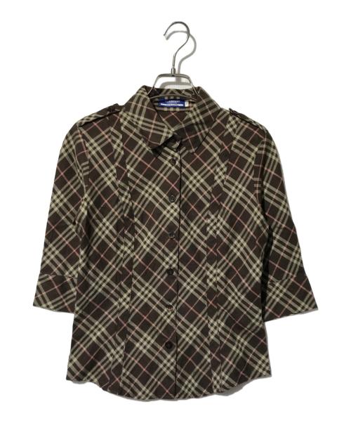 BURBERRY BLUE LABEL（バーバリー ブルー レーベル）BURBERRY BLUE LABEL (バーバリーブルーレーベル) チェックブラウス ブラウン サイズ:38の古着・服飾アイテム