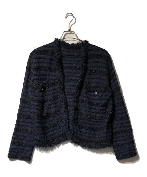 SOEJU（ソージュ）SOEJU (ソージュ) ツイードライクロングニットジャケット ブルー サイズ:Ｆの古着・服飾アイテム