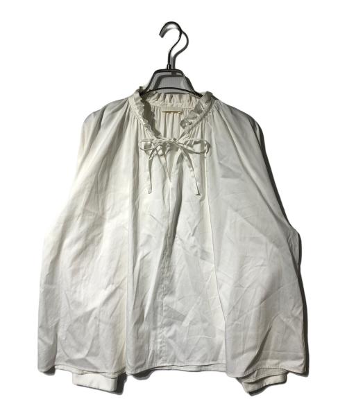 BALLSEY（ボールジィ）BALLSEY (ボールジィ) ハイカウントサテン ネックフリルブラウス ホワイト サイズ:36の古着・服飾アイテム