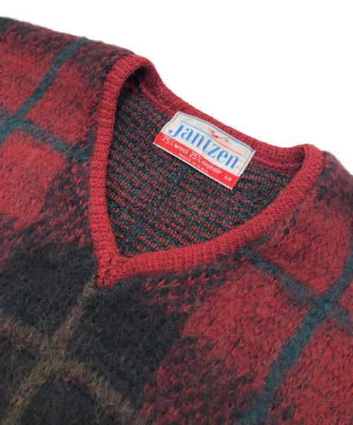 JANTZEN（ジャンセン）JANTZEN (ジャンセン) モヘヤブレンドVネックニット レッド サイズ:Mの古着・服飾アイテム