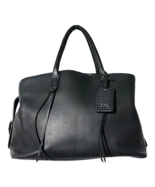 POLO RALPH LAUREN（ポロ・ラルフローレン）POLO RALPH LAUREN (ポロ・ラルフローレン) レザーサッチェルトートバッグ ブラックの古着・服飾アイテム