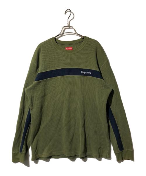 SUPREME（シュプリーム）Supreme (シュプリーム) Panel Stripe Waffle Thermal long sleeve shirt グリーン サイズ:Lの古着・服飾アイテム