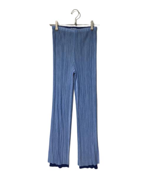 PLEATS PLEASE（プリーツプリーズ）PLEATS PLEASE (プリーツプリーズ) スリットレイヤードプリーツパンツ ブルー サイズ:4の古着・服飾アイテム