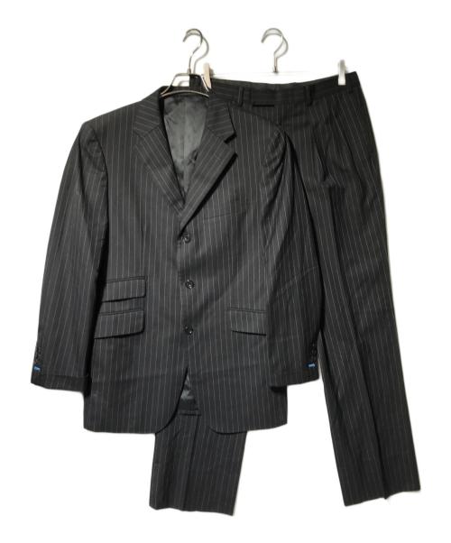 BURBERRY BLACK LABEL（バーバリーブラックレーベル）BURBERRY BLACK LABEL (バーバリーブラックレーベル) ウールストライプセットアップスーツ ブラック サイズ:40の古着・服飾アイテム