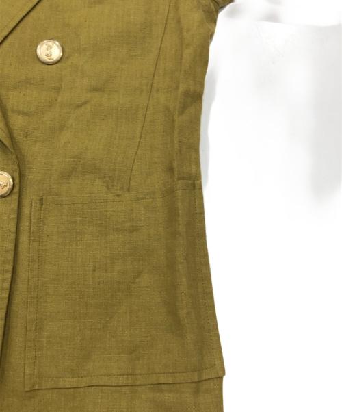Yves Saint Laurent（イヴサンローラン）Yves Saint Laurent (イヴサンローラン) 90's金釦リネンダブルジャケット カーキ サイズ:Mの古着・服飾アイテム
