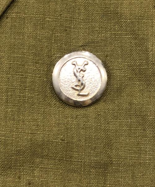 Yves Saint Laurent（イヴサンローラン）Yves Saint Laurent (イヴサンローラン) 90's金釦リネンダブルジャケット カーキ サイズ:Mの古着・服飾アイテム