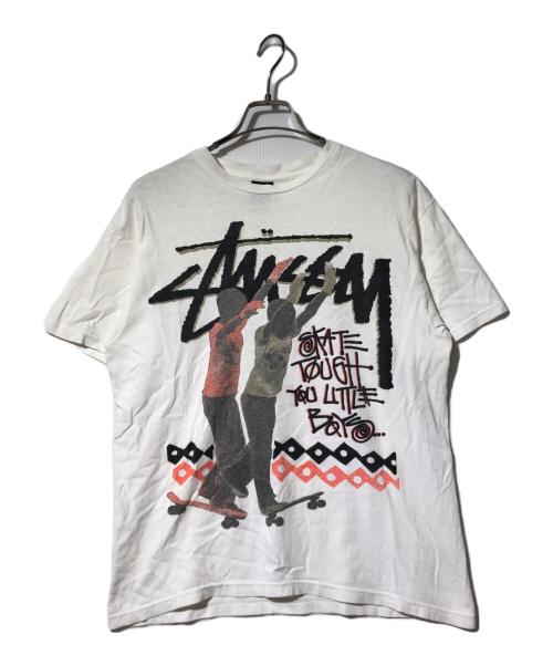 stussy（ステューシー）stussy (ステューシー) SKATE TOUGH YOU LITTLE BOY TEE ホワイト サイズ:Mの古着・服飾アイテム