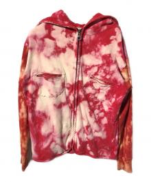 45rpm（45アールピーエム）の古着「タイダイ染めジップパーカー/908/ダメージパーカー」｜レッド