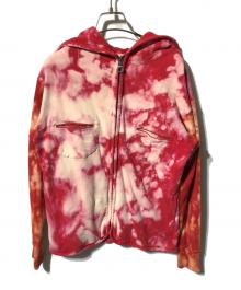 45rpm（45アールピーエム）の古着「タイダイ染めジップパーカー/908/ダメージパーカー」｜レッド