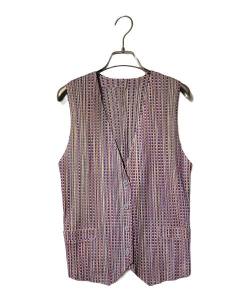 PLEATS PLEASE（プリーツプリーズ）PLEATS PLEASE (プリーツプリーズ) 総柄プリーツジレ パープル サイズ:4の古着・服飾アイテム