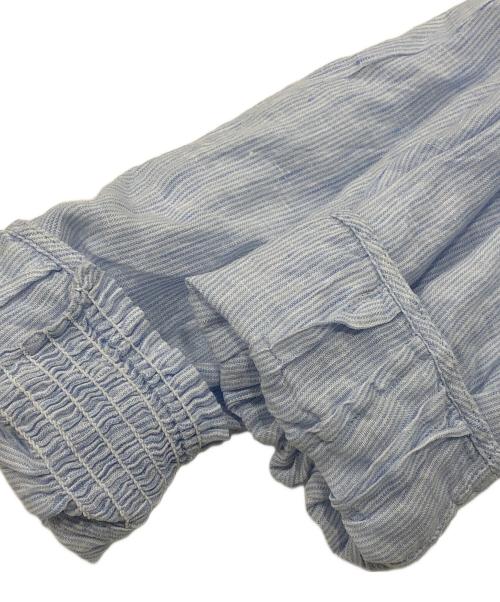 23区（ニジュウサンク）23区 (ニジュウサンク) LIBECO バンドカラー ビック シャツ ブルー サイズ:38の古着・服飾アイテム