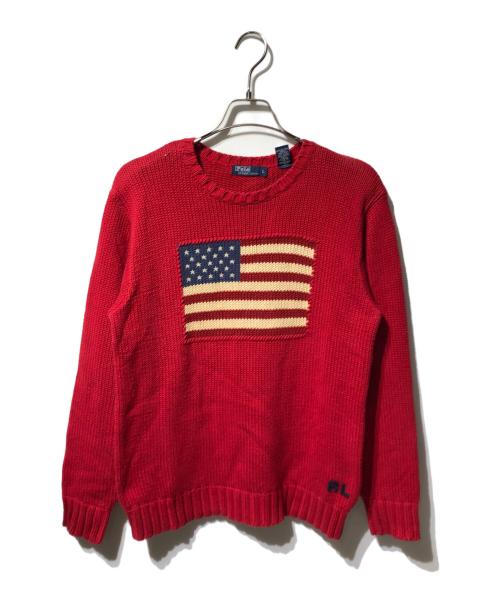 POLO RALPH LAUREN（ポロ・ラルフローレン）POLO RALPH LAUREN (ポロ・ラルフローレン) 星条旗クルーネックニット レッド サイズ:Lの古着・服飾アイテム