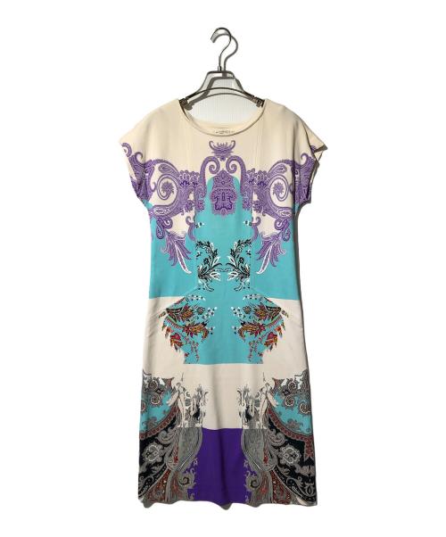 ETRO（エトロ）ETRO (エトロ) ペイズリー総柄ワンピース ベージュ×パープル サイズ:42の古着・服飾アイテム