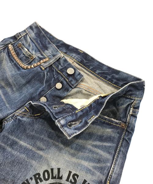 Hysteric Glamour（ヒステリックグラマー）Hysteric Glamour (ヒステリックグラマー) プリントスタッズデニムパンツ インディゴ サイズ:28incの古着・服飾アイテム